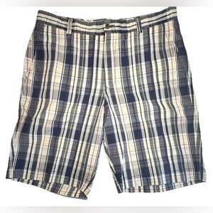 Tommy Bahama Shorts Mens 35 Blue‎ White Plaid Cotton Silk Tropical Beach Surf